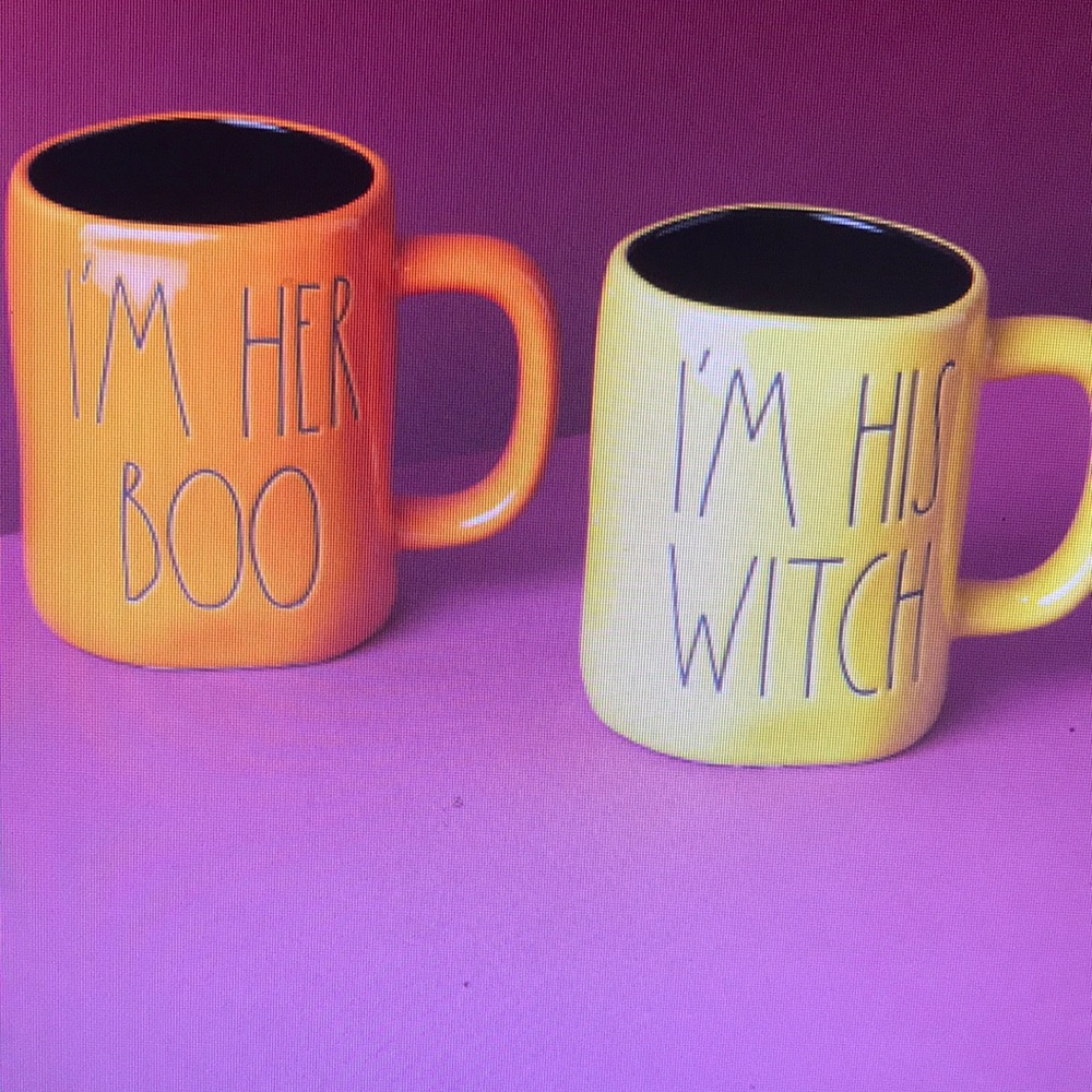Rae Dunn 2pk ceramic Her Boo And His Witch Mugs New